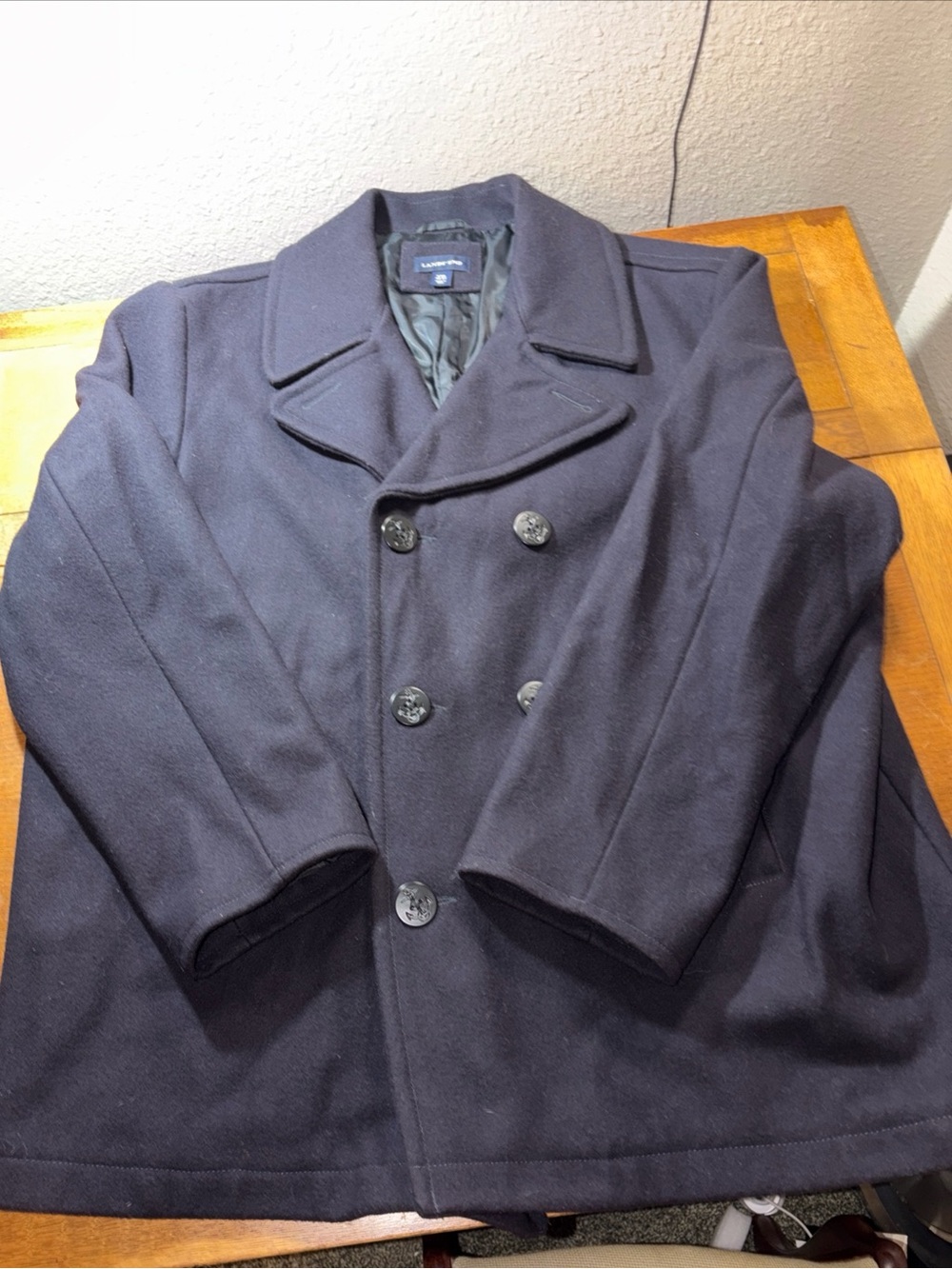 Lands End Men’s Navy Blue Wool Blend Peacoat  Jacket Size  XXL  Double Breasted